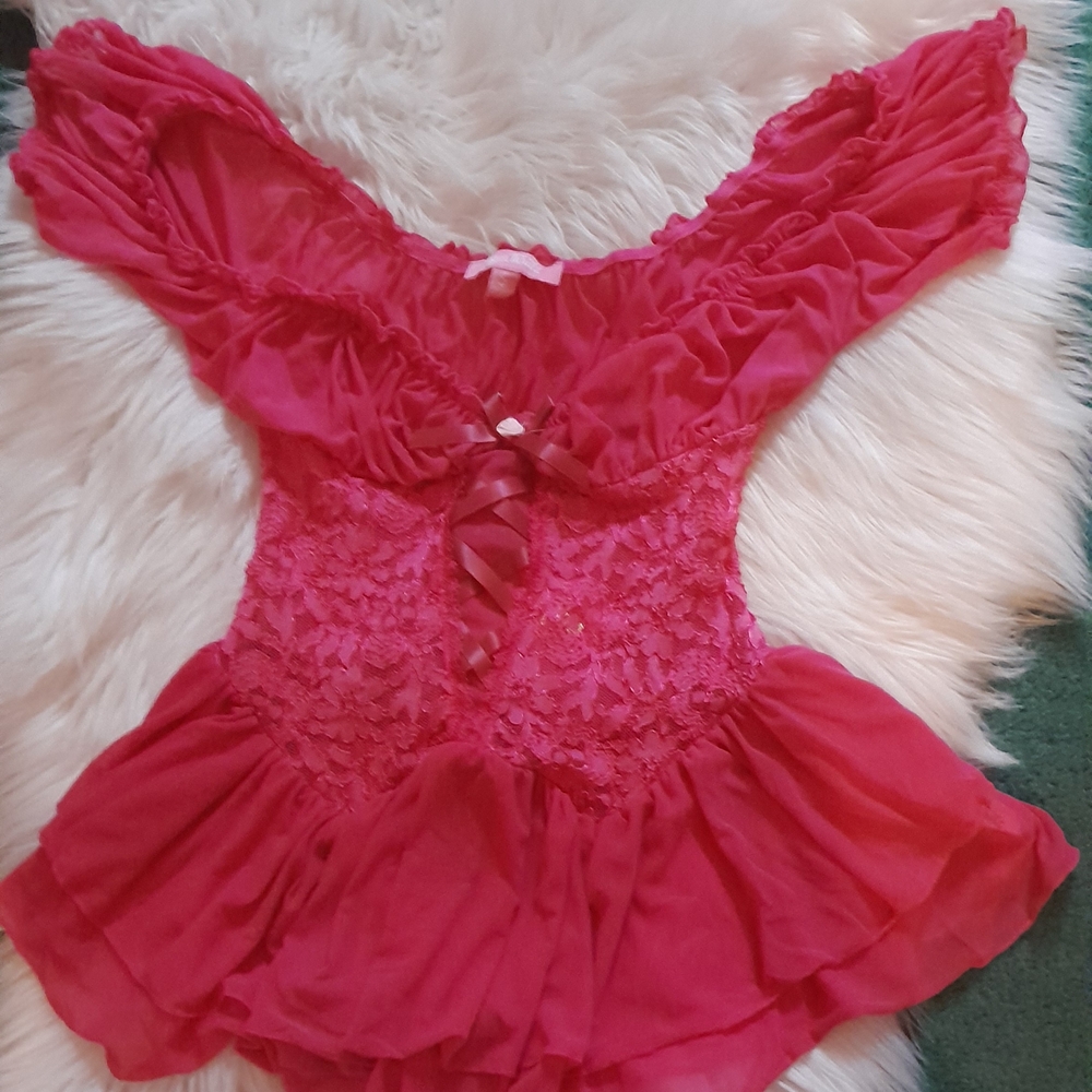 Elegant Pink Lace Ruffle baby doll lingerie